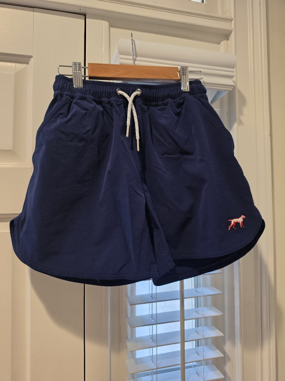 Navy Athletic Shorts with Red Dog Logo
